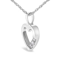 Load image into Gallery viewer, .925 Sterling Silver Lab Grown Diamond 1/4 Cttw Three Stone Heart Pendant Necklace - 18" Inches

