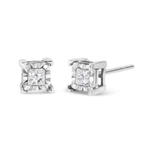 Load image into Gallery viewer, .925 Sterling Silver 1.0 Cttw Miracle Set Princess-cut Diamond Solitaire Stud Earrings (H-I Color, I2-I3 Clarity)
