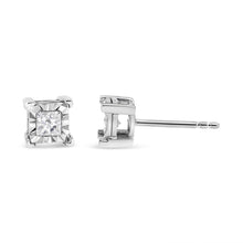 将图片加载到图库查看器，.925 Sterling Silver 1/2 Cttw Miracle Set Princess-cut Diamond Solitaire Stud Earrings (H-I Color, SI2-I1 Clarity)
