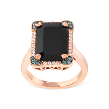 将图片加载到图库查看器，14K Rose Gold 15x10 MM Emerald-Cut Black Onyx and 1/5 Cttw Blue and White Diamond Halo Cocktail Ring (G-H Color, SI1-SI2 Clarity)- Size 7
