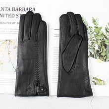 Load image into Gallery viewer, Goatskin Deerskin Grain Leather Gloves Women's Fashion Simple Style Velvet Lining Autumn Winter Warm Motorcycle Riding Glove
