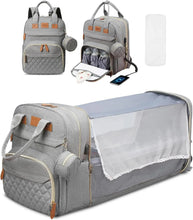 将图片加载到图库查看器，3 in 1 Diaper Bag Backpack with Foldable Baby Bed &amp; USB

