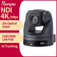 Load image into Gallery viewer, Runpu 4K30fps 20X Optical Zoom AI-Tracking Ptz NDI Camera HDMI LAN POE Live Streaming Broadcast Video Conference System Camera
