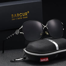Load image into Gallery viewer, BARCUR Women’s Polarized Sunglasses – Oversized Elliptical Black Frame UV400 Protection Outdoor Fashion Mirror Leg Design High Quality Trendy Style Sunglasses for Travel Driving &amp; Summer Apparel
