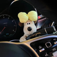 Load image into Gallery viewer, Kawaii Plush Puppy Clutch Decoration – Cute Dog Car Wiper &amp; Turn Signal Switch Ornament with Bowknot | Auto Interior Accessories
