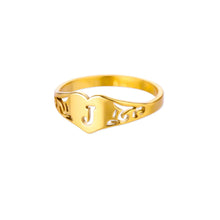 Load image into Gallery viewer, Fashion Hollow Initial Letter Heart Rings For Women Gold Color Stainless Steel A-Z Letter Ring Aesthetic Wedding Jewelry Gift
