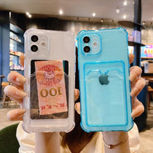 将图片加载到图库查看器，Simple Clear Silicone Wallet Case for iPhone 14 13 12 11 Pro XS Max X XR Shockproof Lens Protection Card Cover Shockproof Soft Bumper Clear Case Classic Stylish Case

