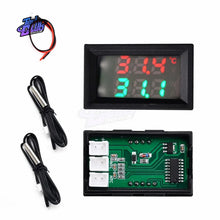 Load image into Gallery viewer, DC 4-28V 5V 12V 0.28 inch LED Display Dual Voltmeter Digital Temperature Sensor Thermometer With NTC 10K 3950 Probe Cable
