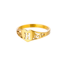 Load image into Gallery viewer, Fashion Hollow Initial Letter Heart Rings For Women Gold Color Stainless Steel A-Z Letter Ring Aesthetic Wedding Jewelry Gift
