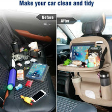 Load image into Gallery viewer, Car Seat Back Organizer with Foldable Table Tray – PU Leather Storage
