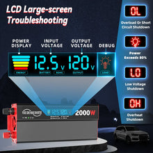 Load image into Gallery viewer, 2000W Pure Sine Wave Power Inverter Transformers DC 12V To AC 120V with USB Type-C LCD Display For Vehicles,RV,Solar Panel,Camp
