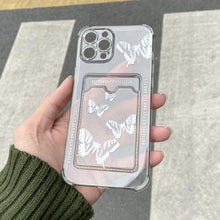 Load image into Gallery viewer, Transparent Butterfly Pattern Case For iPhone 14 Plus 13 12 11 Pro Max X XR XS Max Soft Card Slot Pocket Holder Wallet Cover Cute Butterfly Glitter Clear Phone Case Protective Cover With Card Holder
