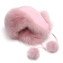 Load image into Gallery viewer, 2025 100% Real Fox Fur Hats Women's Russian Ushanka Aviator Trapper Snow Skiing Hat Caps Earflap Winter Raccoon Fur Bomber Hat
