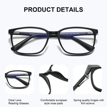 Load image into Gallery viewer, BARCUR Trendy Fashionable Square Reading Glasses Anti-Fatigue Lightweight PC Frame with AC Lens - Fashionable Multiple Degree Glasses for Summer and Men and Women
