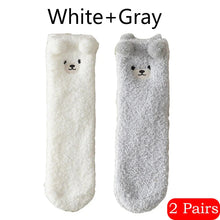 Load image into Gallery viewer, 2 Pairs Cute Socks Bear Women Coral Velvet Thick Plush Warm Socks Sleep Fluffy Socks Cute Cartoon Lovely Floor Fuzzy Sock Winter
