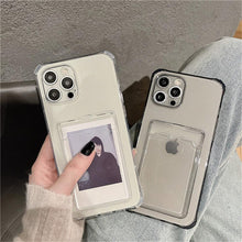 将图片加载到图库查看器，Transparent Card Slot Holder Case for iPhone 13 11 12 14 Pro Max Mini Clear Shockproof Soft Wallet Cover Clear Phone Case with Card Holder Slim Protective Soft Shock Absorbing Case with Card Holder
