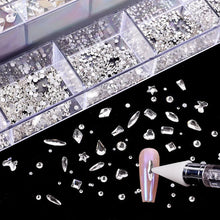 Load image into Gallery viewer, 21 Grid Nail Art Rhinestone Set - Multi-Style Flat Bottom Glass Diamonds
