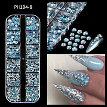 Load image into Gallery viewer, 12 Grids Mixed Nail Rhinestones - SS6-SS30 Flat-Back Glass Gems for Nail Art
