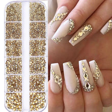 Load image into Gallery viewer, 2400+ Shiny Clear Crystal Nail Rhinestones - Mixed Sizes &amp; Shapes Flatback Gems
