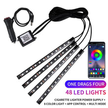 Load image into Gallery viewer, Neon LED Car Interior Ambient Light Kit – RGB Foot Strip Lighting with APP &amp; Remote Control, Music Sync Car Decor Lamp
