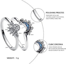 Load image into Gallery viewer, 2pc/set Summer Couple Ring Set Sky Blue Sparkling Moon and Sun Ring 2023 New Women's Stackable Finger Set Engagement Jewelry
