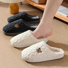 将图片加载到图库查看器，Winter Fluffy Shoes Women Cotton Slippers Cartoon Bear Thick Sole Warm Slides Men Female Couple House Indoor Plush Flat Shoes
