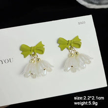 Load image into Gallery viewer, White Flower &amp; Butterfly Dangle Earrings – Acrylic Pearl Heart Jewelry
