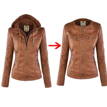 Load image into Gallery viewer, 2022 Fashion Winter Faux Leather Jacket Women's Basic Jackets Hooded Black Slim Motorcycle Jacket Women Coats Female jaqueta
