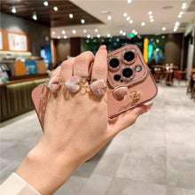 Load image into Gallery viewer, Luxury Mini Heart Shaped Love Bracelet Strap Phone Case Case with Chain Luxury Sparkle Love-Hearts Case with Strap Bracelet Slim Soft Protective Girly Cover For iPhone 11 12 13 14 Pro Max X XR XS Nice Heart Frame On 7 8 Plus SE Chain Phone Cover
