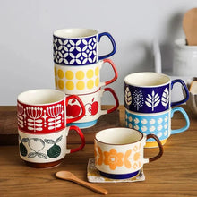 Load image into Gallery viewer, Japanese Flower Coffee Mug Set – Retro Ceramic Cup
