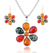 Load image into Gallery viewer, Colorful Baltic Simulated Honey Flower Earrings Necklace Women's Wedding Jewelry Set L40901
