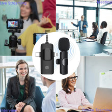 Load image into Gallery viewer, Professional 4 In 1 Wireless Lavalier Microphone for iPhone Android 3.5mm for Radio Live Recording Noise Reduction Mini Microph
