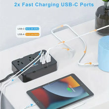 Load image into Gallery viewer, Ultra-Thin Surge Protector Power Strip — 6 Outlets + 4 USB Ports, 5ft Extension Cord | Flat Plug Wall Mount Adapter for Home &amp; Office
