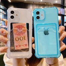 将图片加载到图库查看器，Simple Clear Silicone Wallet Case for iPhone 14 13 12 11 Pro XS Max X XR Shockproof Lens Protection Card Cover Shockproof Soft Bumper Clear Case Classic Stylish Case
