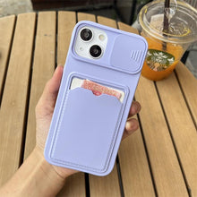 将图片加载到图库查看器，Lightweight Slide Camera Protection Card Holder Wallet Phone Case For iPhone 13 14 Pro Max 12 11 Soft Silicone Cover Soft Skin Silicone Cover Yellow Card Holder Sliding Camera Protection Cover For iPhone
