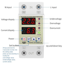 Load image into Gallery viewer, Din Rail Adjustable Over Voltage Current and Under Voltage Protector 40A 63A 220V 230V Surge Protector Relay Current Protection
