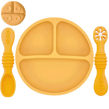 Load image into Gallery viewer, Silicone Baby Sucker Plate &amp; Rice Spoon Set Cute Cartoon Tableware
