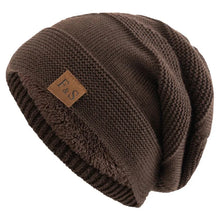 将图片加载到图库查看器，New Unisex Slouchy Winter Hats Add Fur Lined Men And Women Warm Beanie Cap Casual Label Decor Winter Knitted Hats
