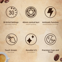 Load image into Gallery viewer, BioloMix Automatic Burr Mill Electric Coffee Grinder with 30 Gears for Espresso American Coffee Pour Over Visual Bean Storage
