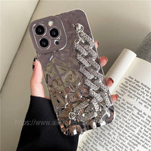 Load image into Gallery viewer, Luxury Gold Plating Electroplated Bracelet Cute Compatible with iPhone Diamond Case Luxury Sparkle Glitter Rhinestone  Phone Case For iPhone 14 13 Promax 11 12 Pro Max Mini Xs Max XR 8 7 Plus Mirror Cover
