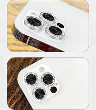 将图片加载到图库查看器，Glitter Diamond Rhinestones Metal Ring Camera Tempered Glass For iPhone 11 12 13 14 Pro Max Mini Plus Lens Protector Full Cover 9H Tempered Glass Camera Lens Protector Metal Single Ring Full Coverage Camera Lens Protector
