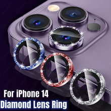 Load image into Gallery viewer, Bling Glitter 9h Hardness Drop-proof Metal Individual Ring Protector For Iphone 14 Pro Max Diamond Metal Camera Protector On For Iphone 14 Plus 14pro Max 14 Pro Camera Protector 3pcs/set Lens Glass
