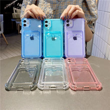 将图片加载到图库查看器，Simple Clear Silicone Wallet Case for iPhone 14 13 12 11 Pro XS Max X XR Shockproof Lens Protection Card Cover Shockproof Soft Bumper Clear Case Classic Stylish Case
