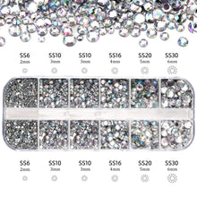 Load image into Gallery viewer, 2400+ Shiny Clear Crystal Nail Rhinestones - Mixed Sizes &amp; Shapes Flatback Gems
