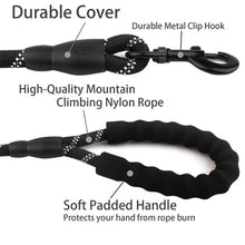 将图片加载到图库查看器，Reflective Dog Leash – Heavy Duty Traction Rope with Padded Handle for Strong Dogs
