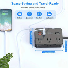 Load image into Gallery viewer, Ultra-Thin Surge Protector Power Strip — 6 Outlets + 4 USB Ports, 5ft Extension Cord | Flat Plug Wall Mount Adapter for Home &amp; Office
