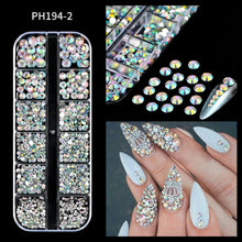Load image into Gallery viewer, 12 Grids Mixed Nail Rhinestones - SS6-SS30 Flat-Back Glass Gems for Nail Art
