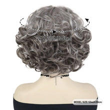 Load image into Gallery viewer, Short Curly Wigs for Women Synthetic Hair Grey Wig with Side Bangs Ombre Color Gray Wigs for Lady Dress Up Costume Party Cosplay
