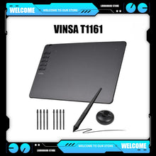 Load image into Gallery viewer, VINSA T1161 Graphics Drawing Tablet Ultra-thin Stylus 8 Pen Nibs Art Creation Sketch with 8192 Levels Pressure Battery-free
