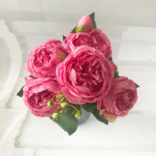 Load image into Gallery viewer, 30cm Rose Pink Silk Peony Artificial Flowers Bouquet 5 Big Head and 4 Bud Cheap Fake Flowers for Home Wedding Decoration indoor
